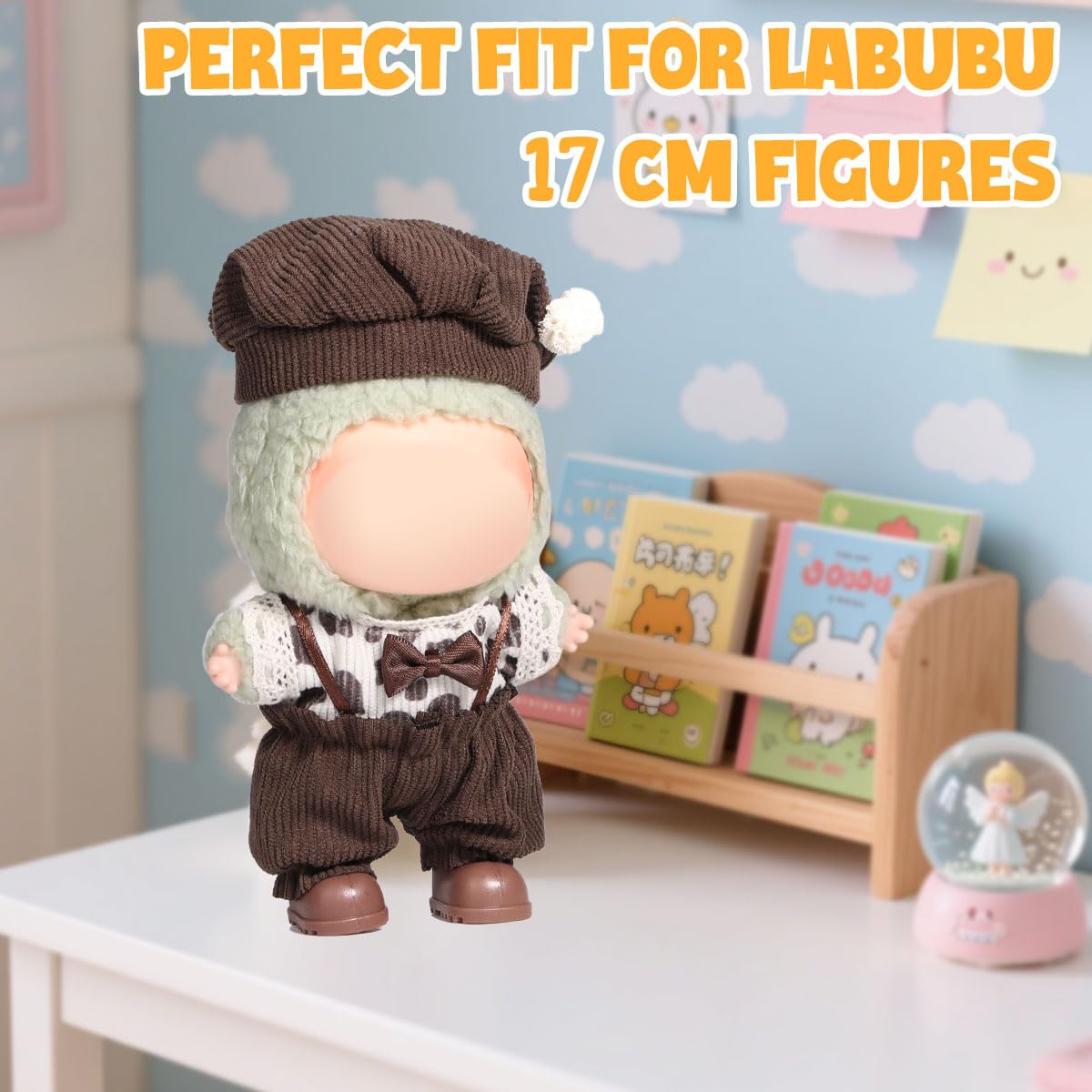 AICase for Labubu Clothes/for Labubu Outfits Clothes Set for 17cm Lububu Doll 3 Piece Set Hat Clothing for LA BUBU  Boys and Girls Stylish Adorable Dolls Clothes Accessories (No Doll)_03