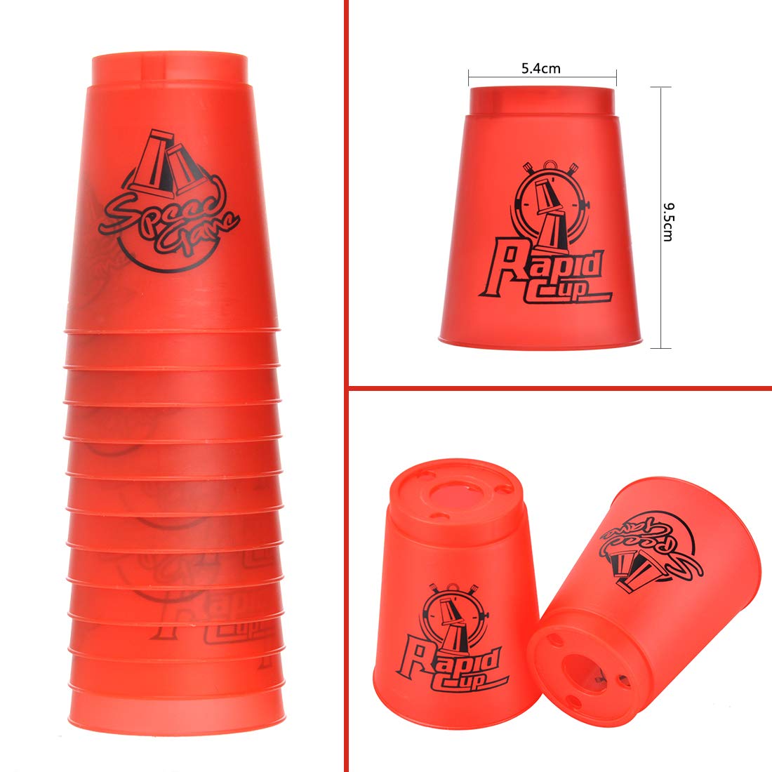 Seisso Stack Cups, Stacking Cup Set Classic Speed Training Stack Game Toys For Boys Girls Kids Stacking Cups (12 Pack Red)