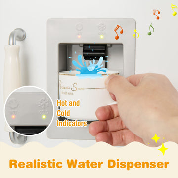 HONEY JOY Corner Kids Kitchen Playset, Little Chef Wooden Play Kitchen for Toddlers, Water Dispenser, Microwave, Range Hood, Ref