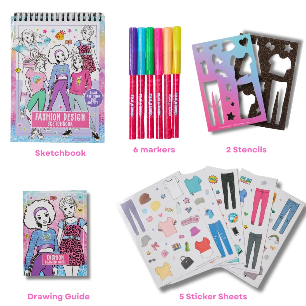 Create N Style Fashion Design Light Up Tracing Pad Kit, Kids Coloring Art Activity Set with Stickers and Stencils