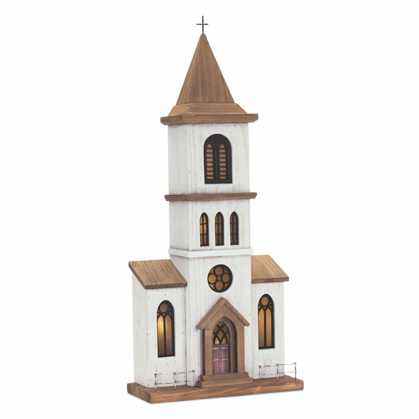 Melrose Wood and Iron Church with Brown Finish 85413DS
