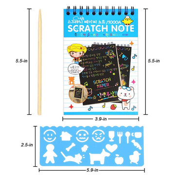 Pokonboy 16 Pack Scratch Arts And Crafts Notebooks, Scratch Note Pads For Kids Rainbow Party Favors Coloring Books For Kids Art Party Supplies Stocking Stuffers（16 Wooden Stylus & 4 Drawing Stencils）