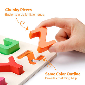 Coogam Wooden Alphabet Puzzle - Abc Letters Sorting Board Blocks Montessori Matching Game Jigsaw Educational Early Learning Toy Gift For Preschool Year Old Kids