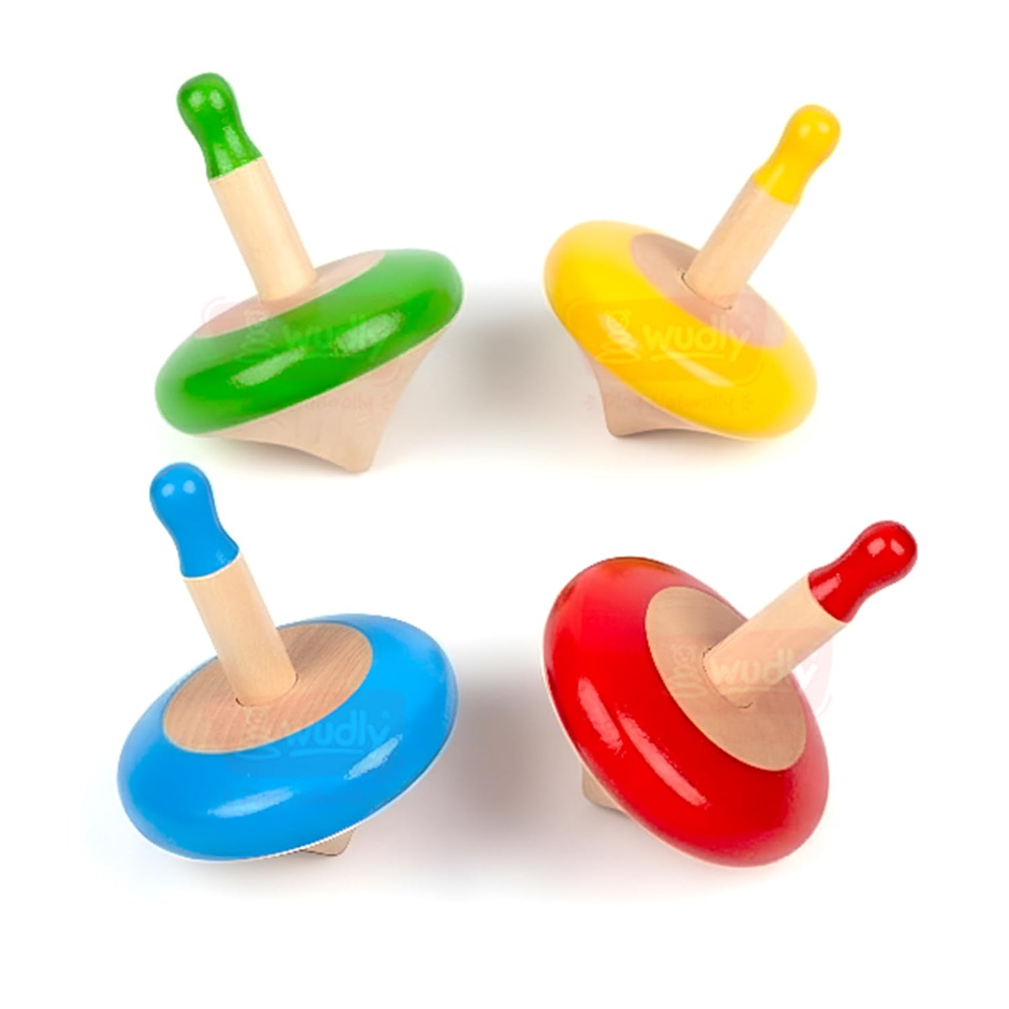 Wudly Wooden Spinning Top Toy (Set Of 4) | Traditional Lattu/Bhavra For Kids | Classic Indian Toys For Boys & Girls | Montessori
