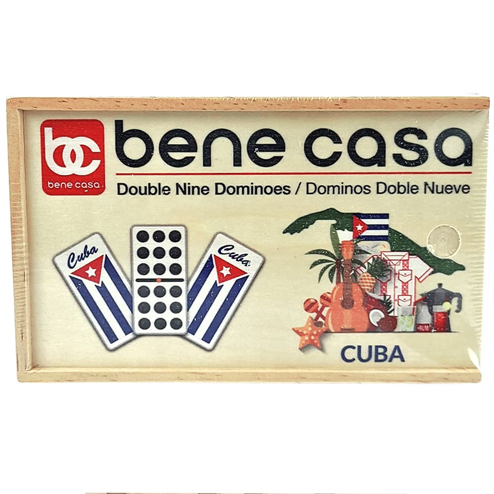 Bene Casa  Cuban Flag Double Nines Dominoes Set  210 Players  Wooden Box with 55 Dominos