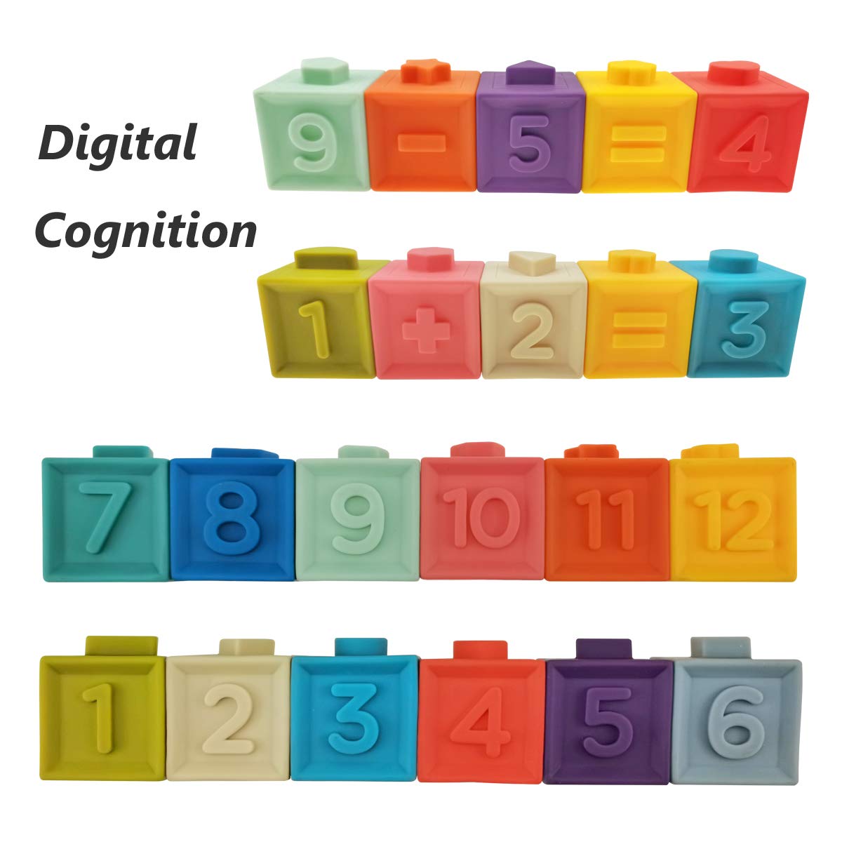 Soft Stacking Blocks For Baby Infant And Toddler, Baby Building Blocks, Teething Chewing Toys, Educational Baby Toys With Numbers, Shapes, Animals, Fruits & Textures For 0 - 3 Years Old, Pack Of 12