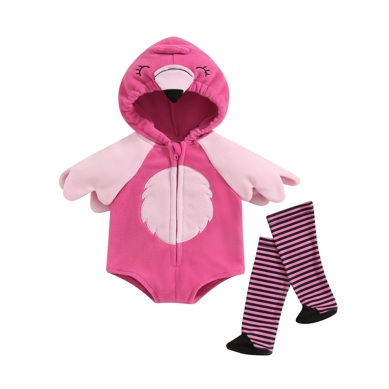Bonangber Newborn Halloween Costumes Baby Flamingo Costume Wing Sides Hooded Romper Stockings Cute Cosplay Costume(A-Pink,0-6 Mo