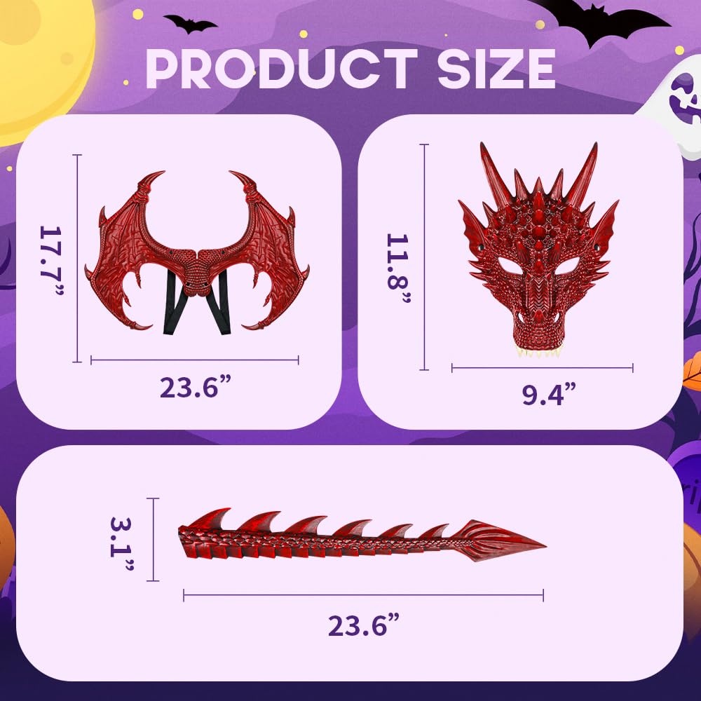 Mengkao Dragon Costume Kids Dinosaur Wings Tail Mask Set Boys Girls Children Dress Up Dino Props For Halloween Cosplay Party