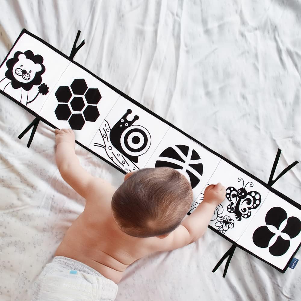 Kaping My First Black And White High Contrast Soft Book , Infant Tummy Time Toys, Black And White Baby Cards, Folding Educational Activity Cloth Book Suitable For Boys Girls Toddler