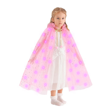 Hsctek Light Up Princess Cape, Pink Princess Dress Up Tulle Cape, Coloful Princess Outfit Costume Accessories Kids Toddlers Girls