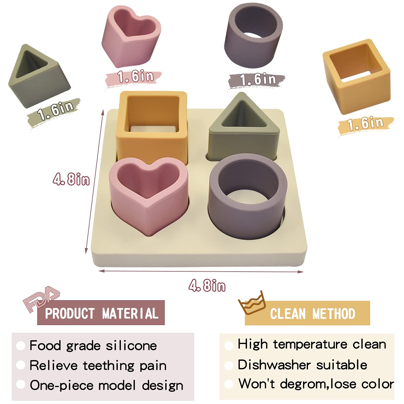 Hetomi Baby Soft Nesting Sorting Stacking Toys Silicone Teething Blocks Shapes Recognition Learning Development Toys For Toddler 3+ Months(Beige)