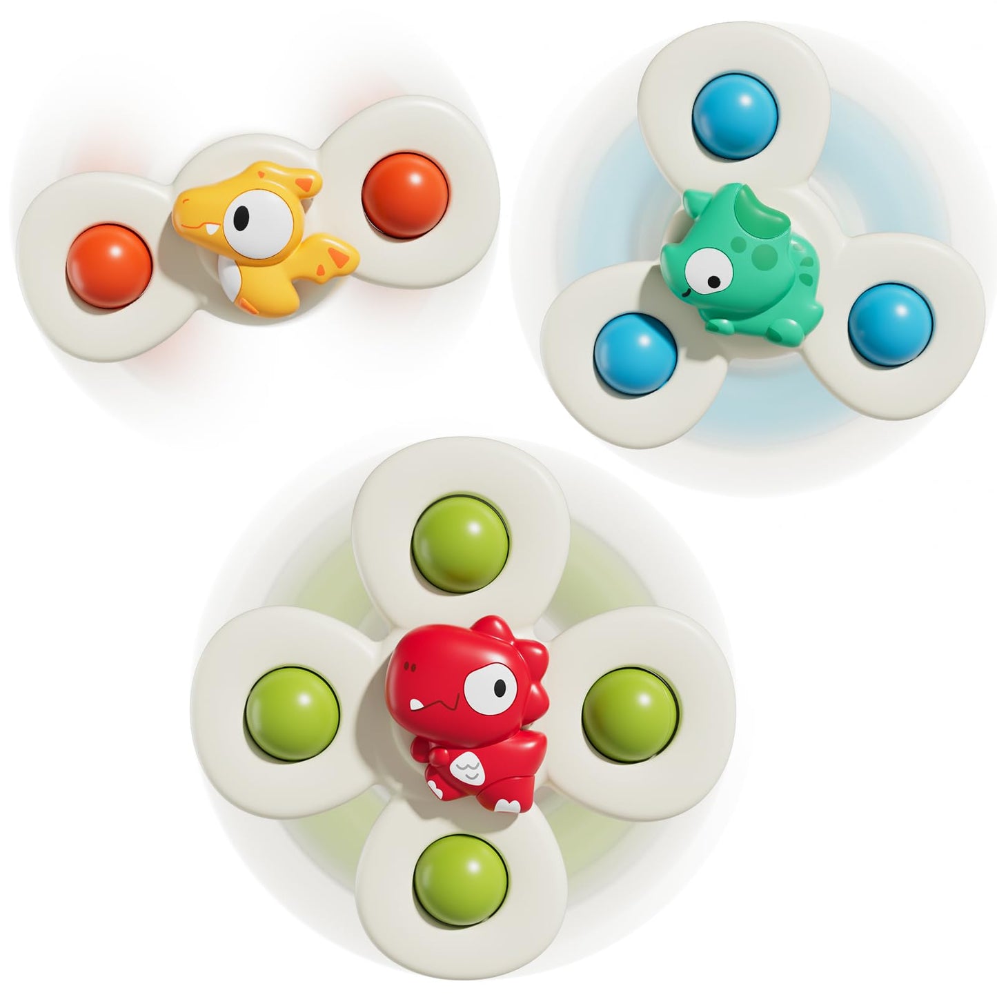 CalfQueen Baby Dinosaur Suction Cup Spinner Travel Toys for Kids Ages 1-3, Fidget Spinner Toys for 1 Year Old Boy Girl 12 Months