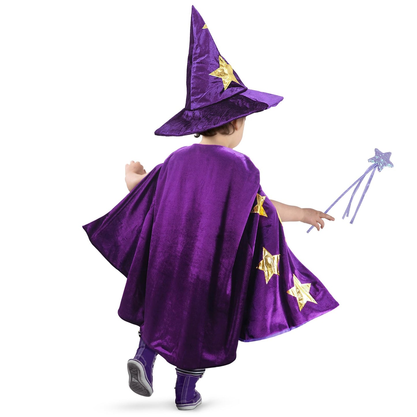 Kids Wizard Witch Cloak With Hat And Wand, Halloween Boys And Girls Cape Costume Props For Cosplay Party Fancy Dress (Purple)