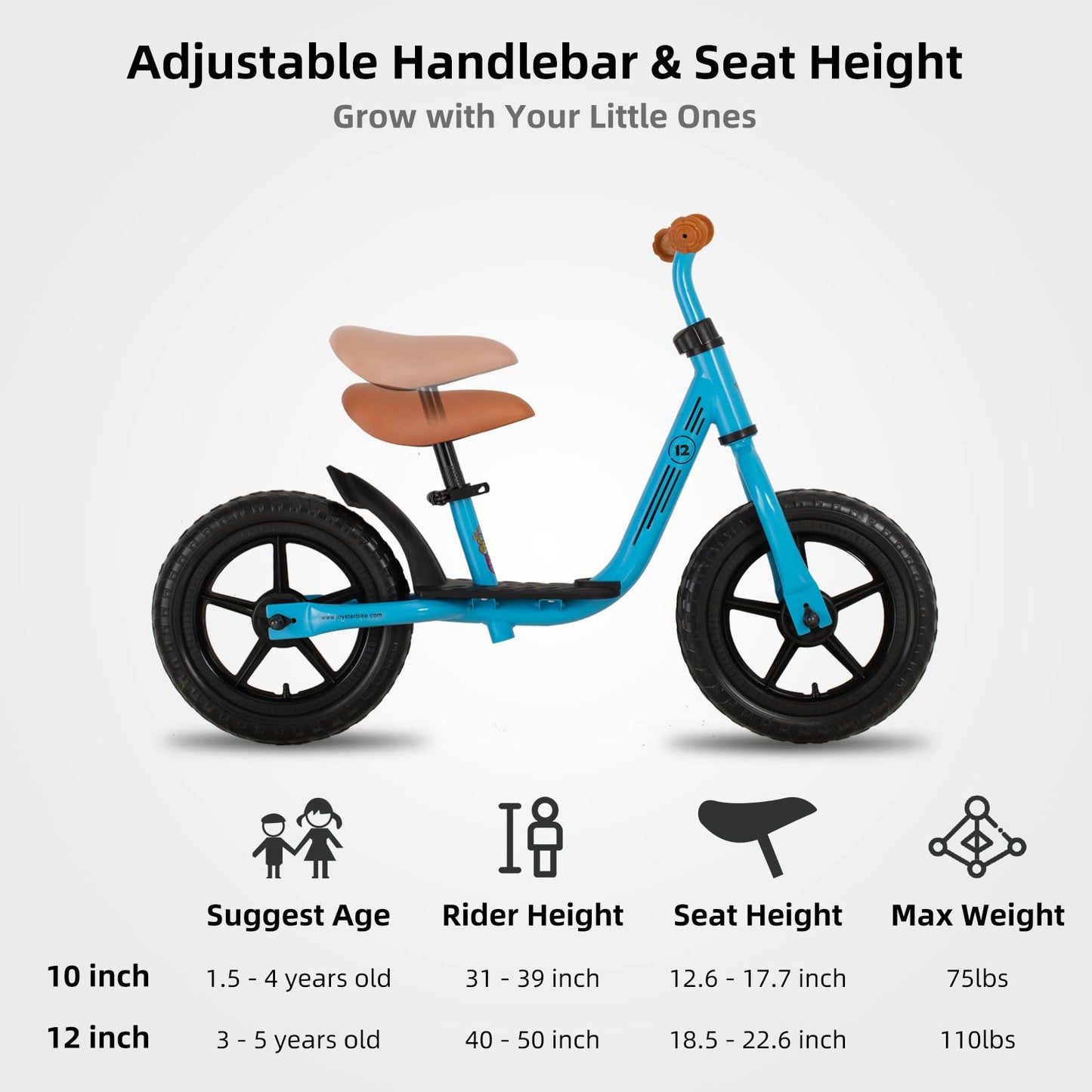 JOYSTAR 12 Inch Kids Balance Bike, Blue, Rubber, Model 847182021658, No Pedal Training Bicycle for 3-5 Year Old Boys & Girls