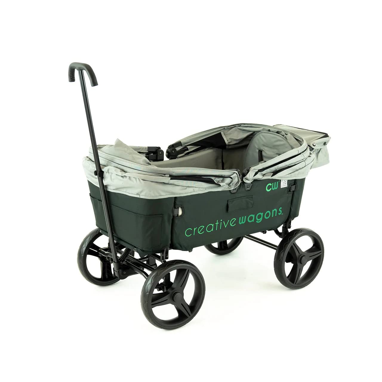 Creative Outdoor Wagon Buggy Transformable Bench Cart For Kids And Cargo - Multi Purpose All Terrain Child Safety, Activated Breaks, Removable Canopy (Black)
