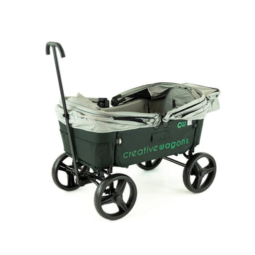 Creative Outdoor Wagon Buggy Transformable Bench Cart For Kids And Cargo - Multi Purpose All Terrain Child Safety, Activated Breaks, Removable Canopy (Black)