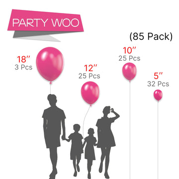 Partywoo Magenta Balloons, 85 Pcs Hot Pink Balloons Different Sizes Pack Of 18 Inch 12 Inch 10 Inch 5 Inch Dark Pink Balloons For Balloon Garland Balloon Arch As Birthday Party Decorations, Pink-Y12