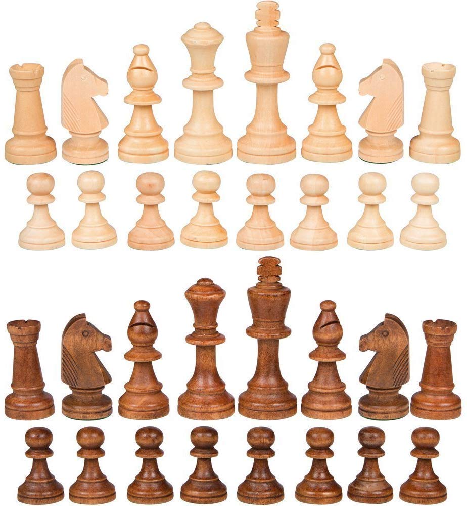 Nisotieb 2 In 1 Chess Pieces Wood Chess Pieces + Checker Pieces Without Board (3.5 Inches)