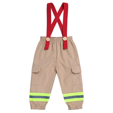 Toddler Firefighter Costume Boy: Baby Fireman Costume For Kids Halloween Costumes Cosplay Firefighter Outfit Pants Suspenders First 1St Birthday Cake Smash Fire Truck Photoshoot Khaki 18-24 Months