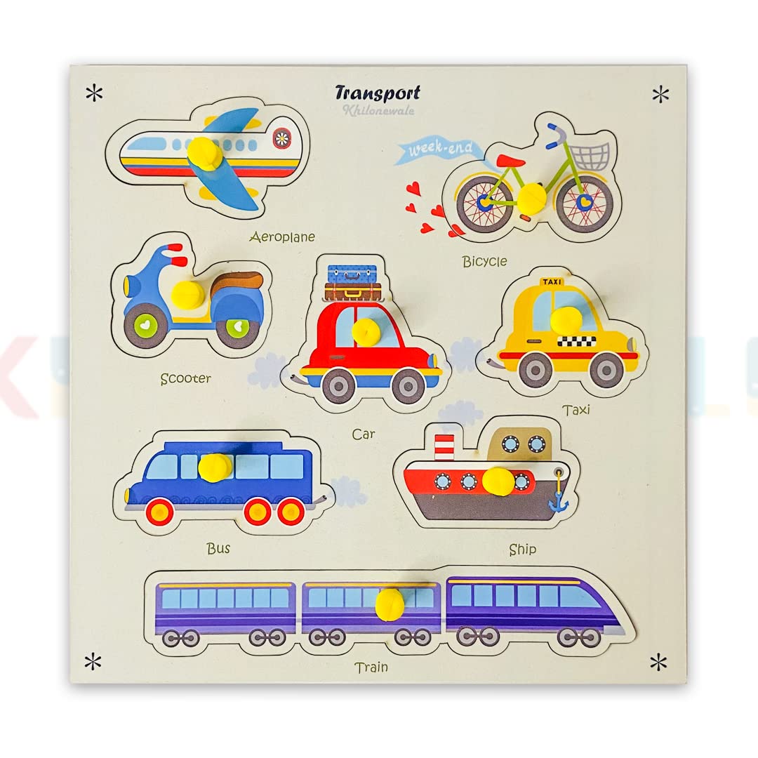 Khilonewale Kids Multicolor Wooden Transport Puzzles for Kids  Knob Puzzle Set, Educational Learning Board Toy for Children (2