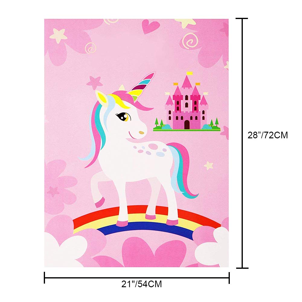 Pin The Horn On The Unicorn Game -Unicorn Party Game For Girls With 21'' X 28'' Poster, Reusable Horn Stickers Party Supplies Fo