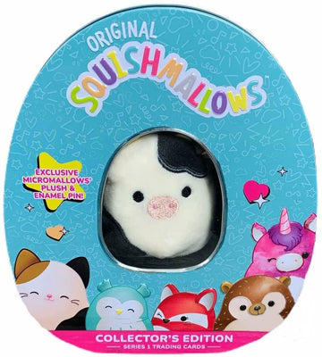 Squishmallows Official Kellytoy Collector's Tin Set with Micromallow Exclusive Pin and Trading Cards Choose Your Favorite or Col