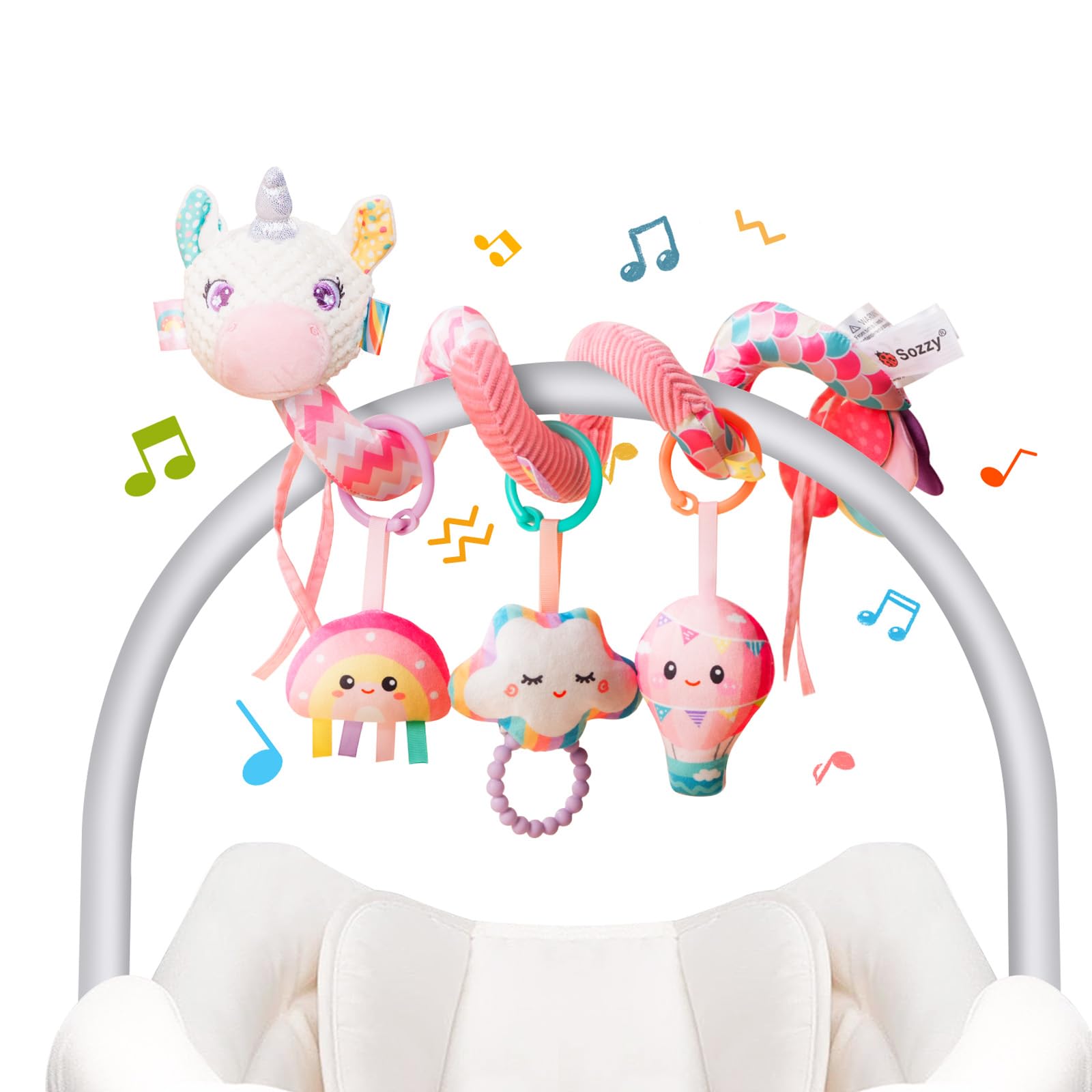 Car Seat Toys for Babies 0-6 Months, Carseat Toys Hanging Spiral Stroller Toys, Infant Toys 0-6 Months, Newborn Toys 0 3 12 Mont