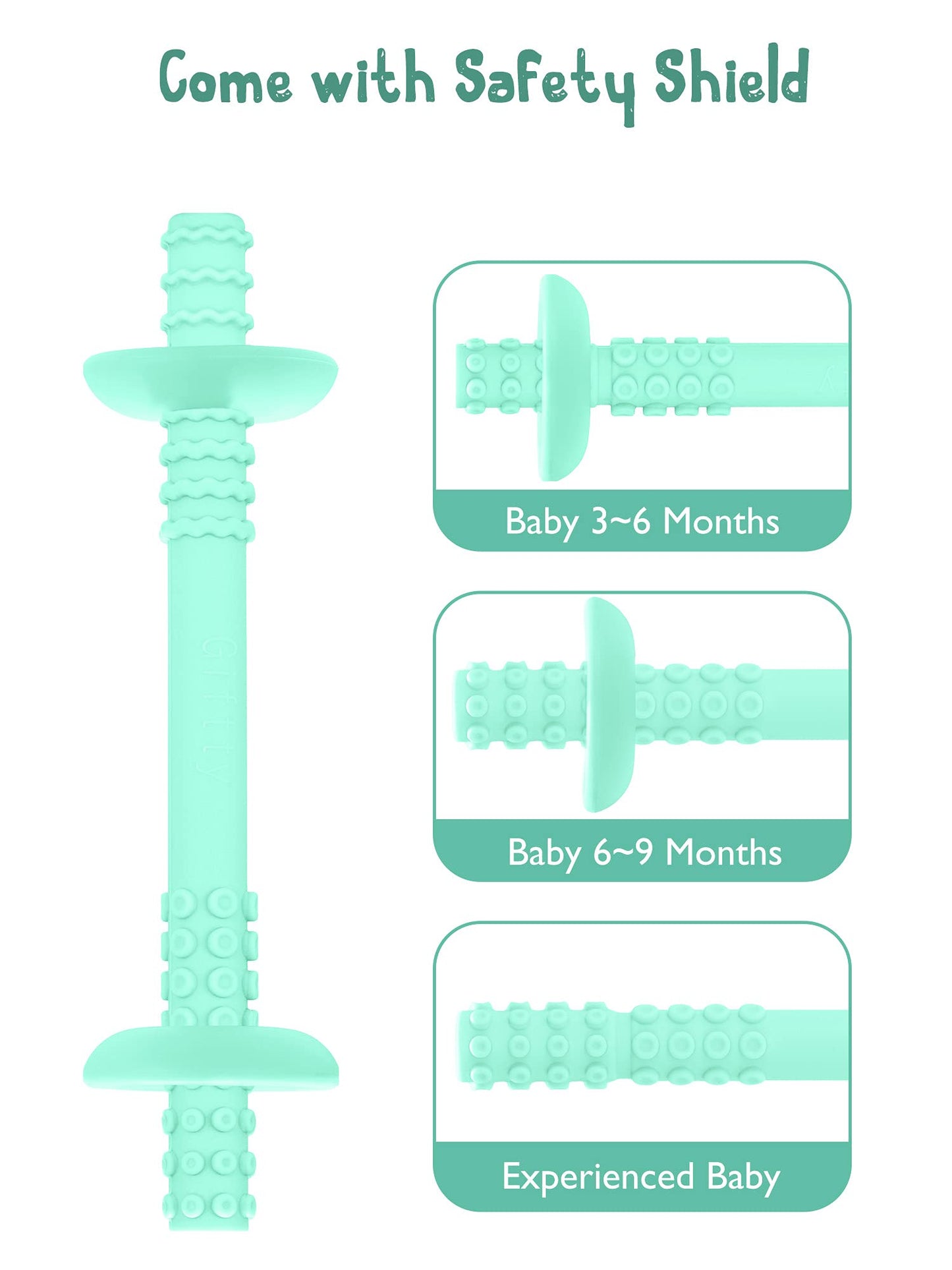 Teething Tube With Safety Shield - Baby Hollow Teether Sensory Toys & Gum Massager For Infants 3-12 Months Boys Girls, Bpa-Free