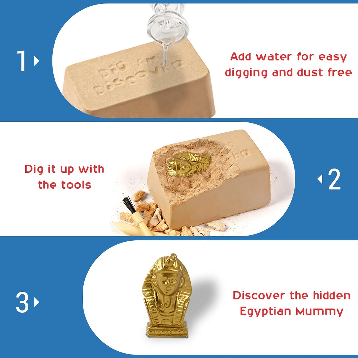 XXTOYS Egyptian Mummy Dig Kit - STEM Excavation Set for Kids, Small, Plastic, 6 Collectible Styles