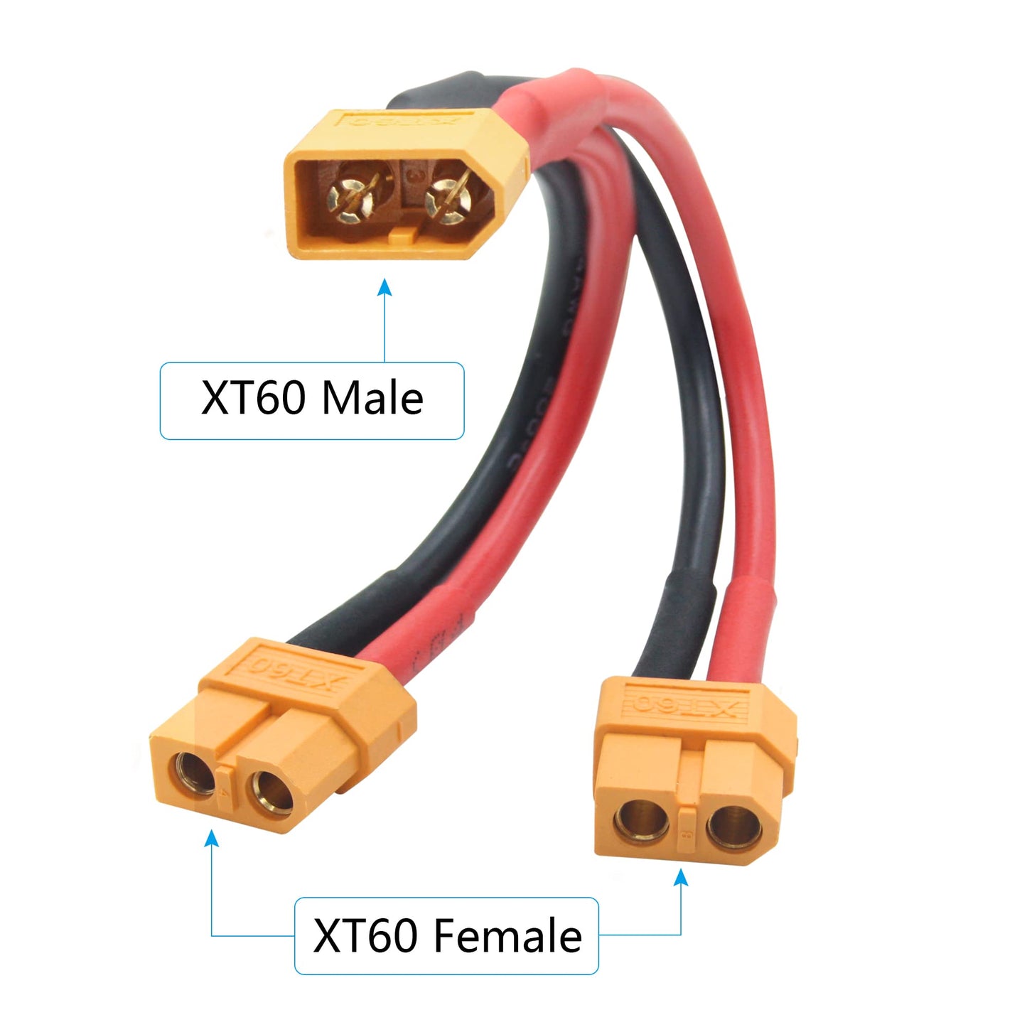 Short XT60 Parallel Battery Connector Cable,14AWG 1 Male to 2 Female Y Splitter Adapter Cable,10cm/3.93inch for RC Multicopter Q
