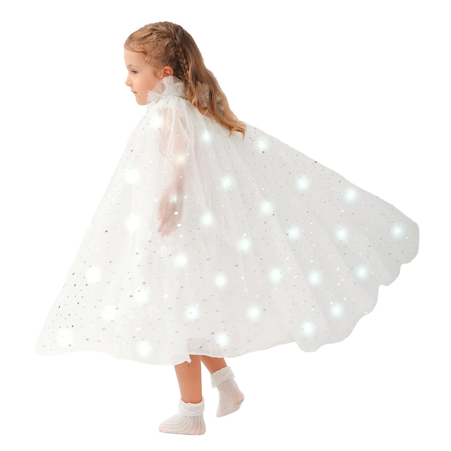 HSCTEK Light Up Princess Cape, White Princess Dress up Tulle Cape, Coloful Princess Outfit Costume Accessories Kids Toddlers Gir