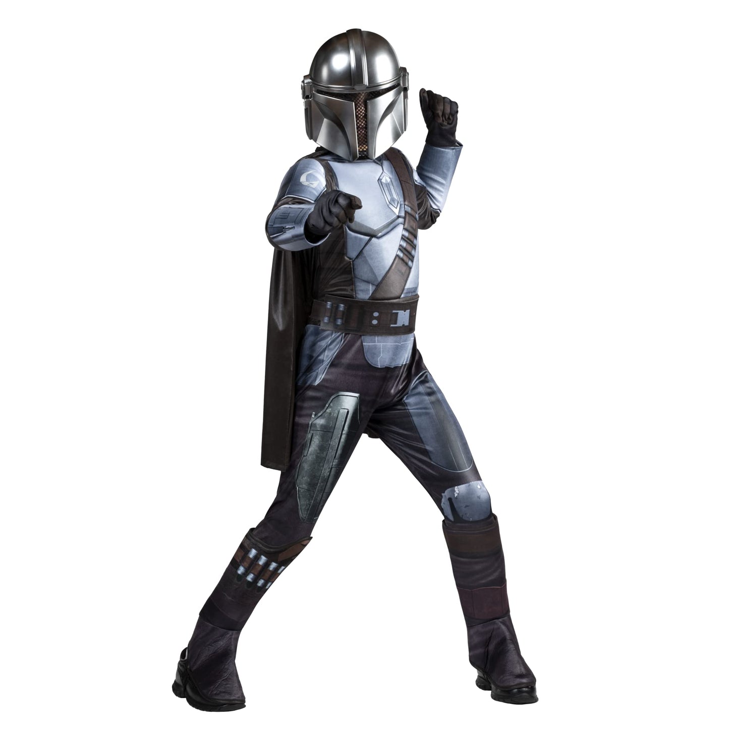 Star Wars The Mandalorian Official Youth Halloween Costume - Padded Jumpsuit With Gloves, Detachable Cape, Plastic Mask (M) Mult