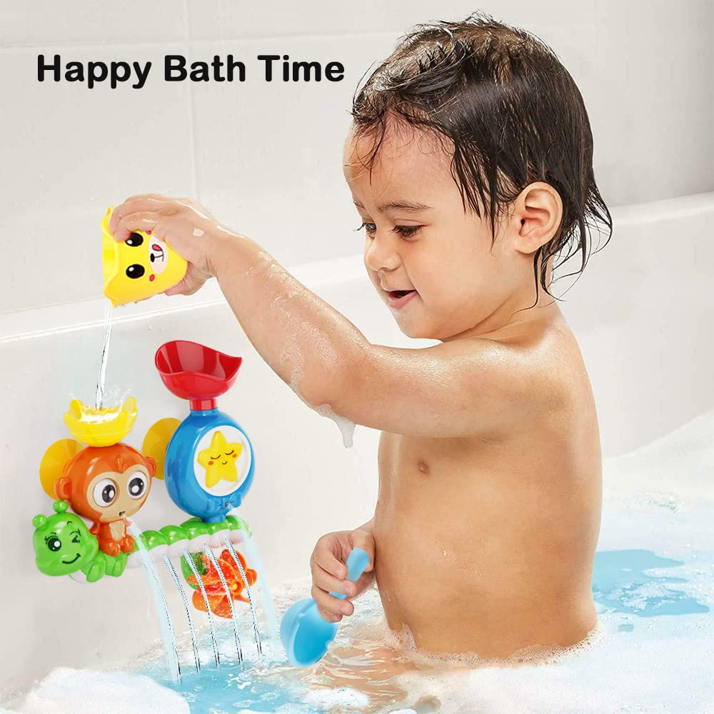 G-Wack Bath Toys For Toddlers Age 1 2 3 Year Old Girl Boy, Preschool New Born Baby Bathtub Water Toys, Durable Interactive Multicolored Infant Toy, Lovely Monkey Caterpillar,2 Strong Suction Cups
