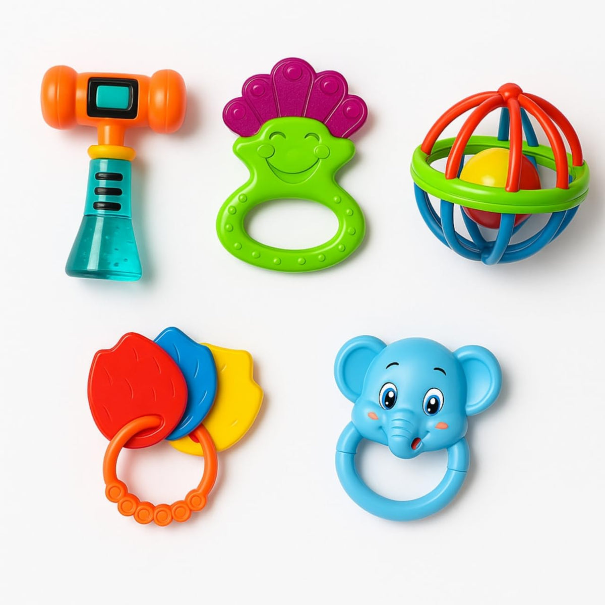 Hyks Baby Rattle Toy Set  5 Pcs NonToxic BpaFree Infant Toys For Newborns & Toddlers  Colorful, Safe & EasyToHold Sensory 
