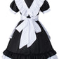 Girl Sweet Kawaii Costume Dress Anime French Maid Cosplay Furry Cat Ear Gloves Socks Set(Black M)