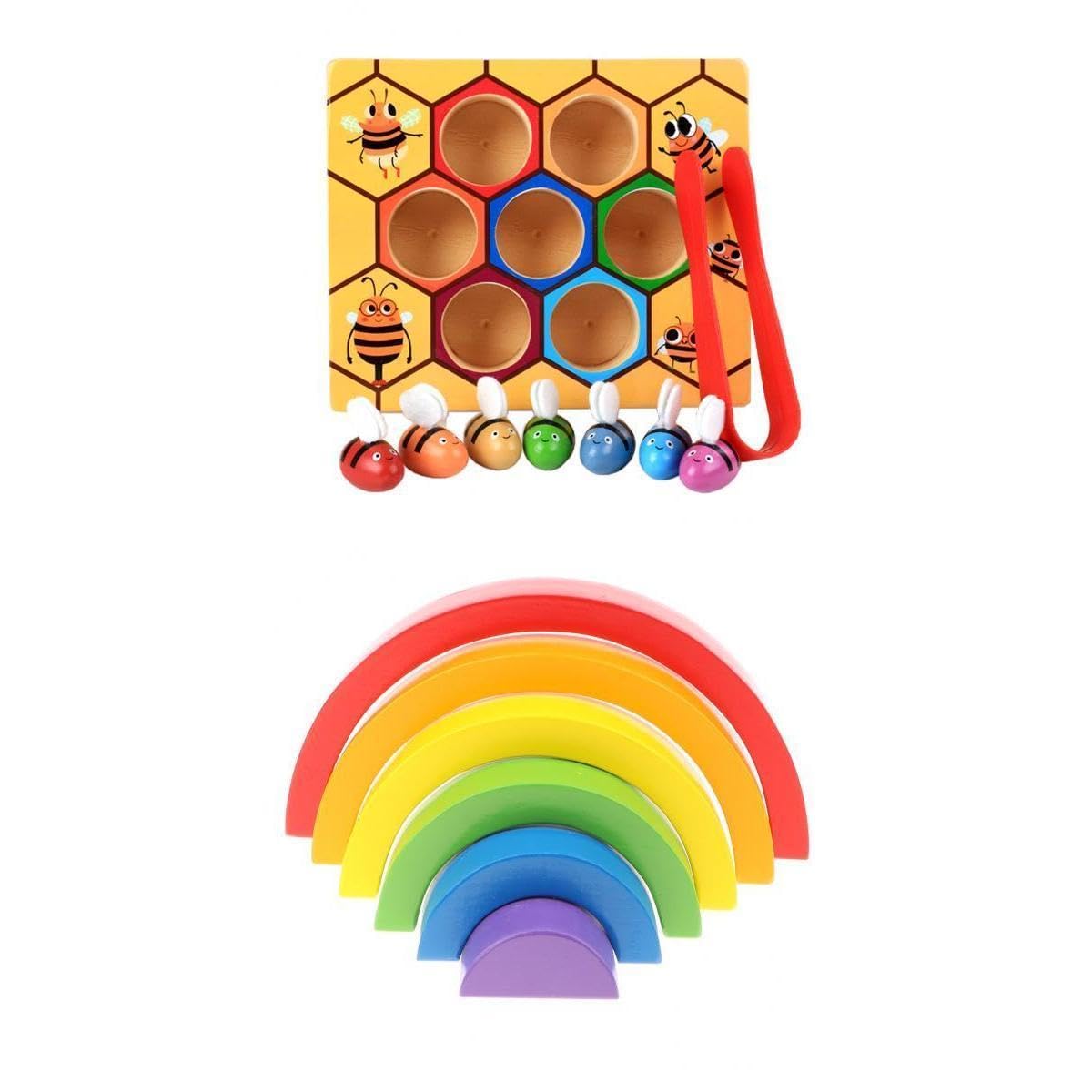 Calandis Montessori Bee Cliping Box Set Rainbow Stacking Blocks Kids Wooden Toy | Wooden & Handcrafted Toys | Preschool Toys & P