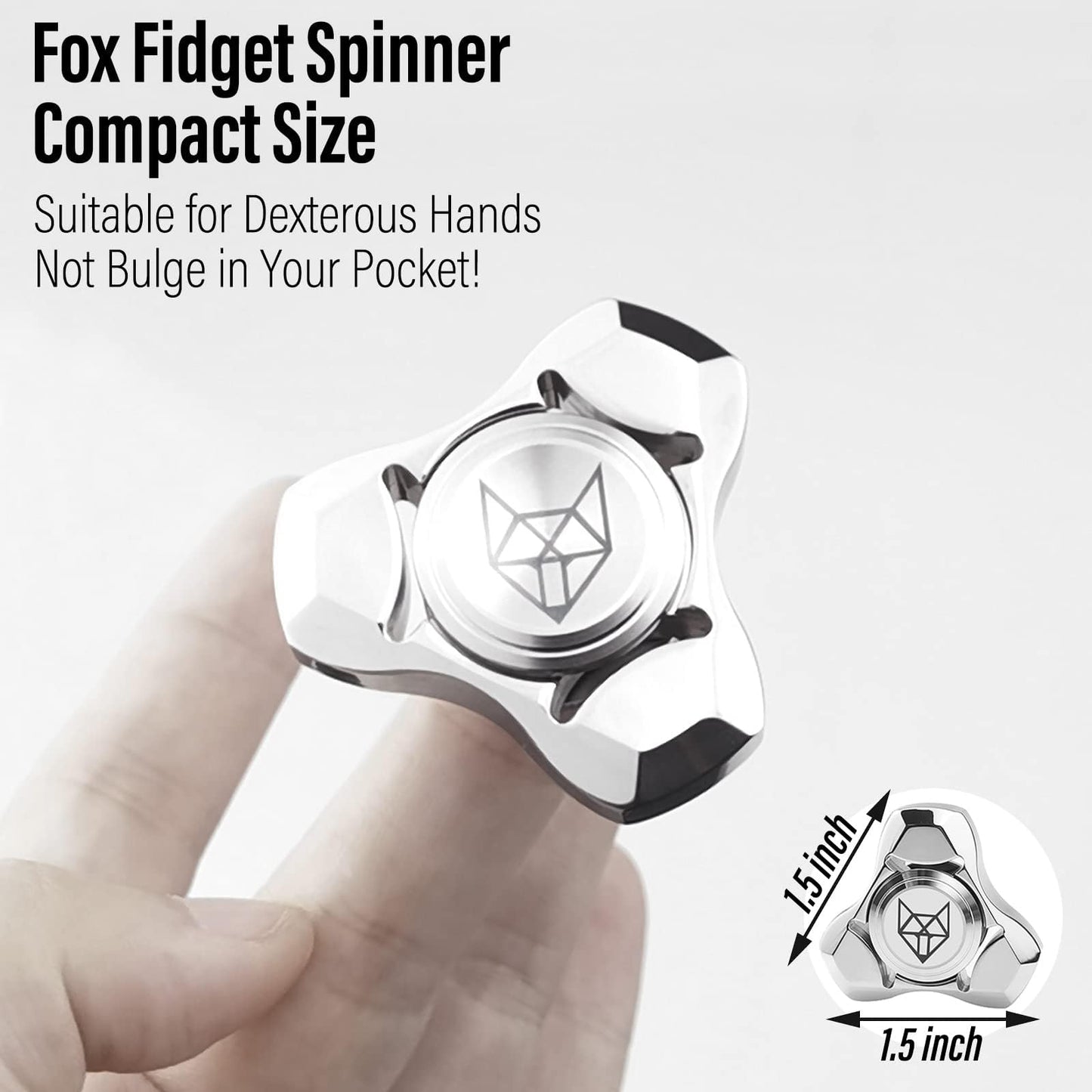 FREELOVE Metal Fidget Spinner, Small Stainless Steel Fox Gyro, Silver, Model 6407916899270, Premium Long Spin Toy for Adults