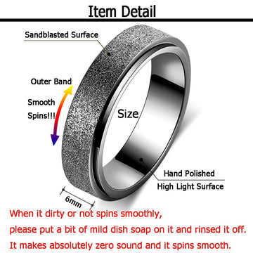 Anxiety Ring For Women Fidget Spinner Ring Fidget Toys Adults Titanium Stainless Steel Thumb Ring 6Mm Wide Black Size 10