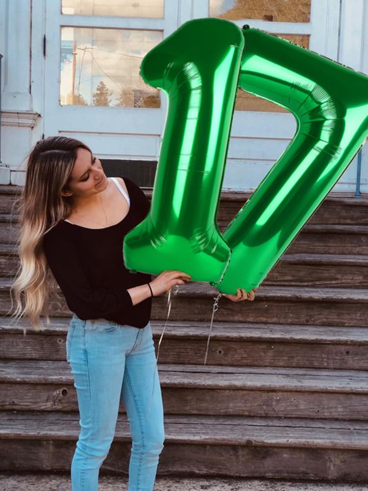 Number Balloon 40 Inch Number 7 Jumbo Dark Green Seven Birthday Decorations, 7 17 27 70 Year Old Balloon, Mylar Foil Balloon Num