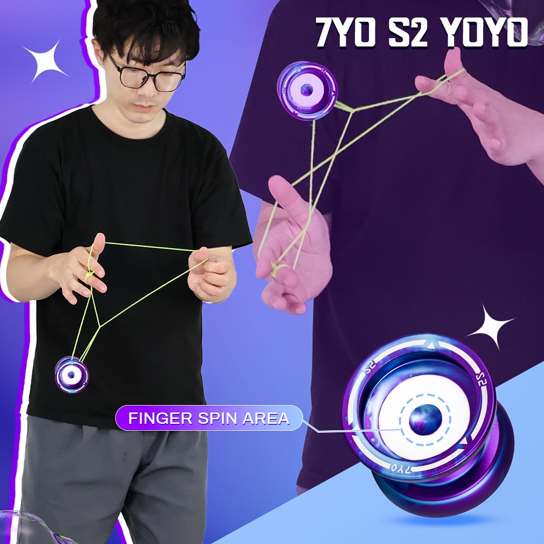 7Yo S2 Responsive Yoyo Professional Trick Yoyo For Kids 8-12, Finger Spin Dual Purpose Yoyo For Adults, Metal Yo Yo Unresponsive