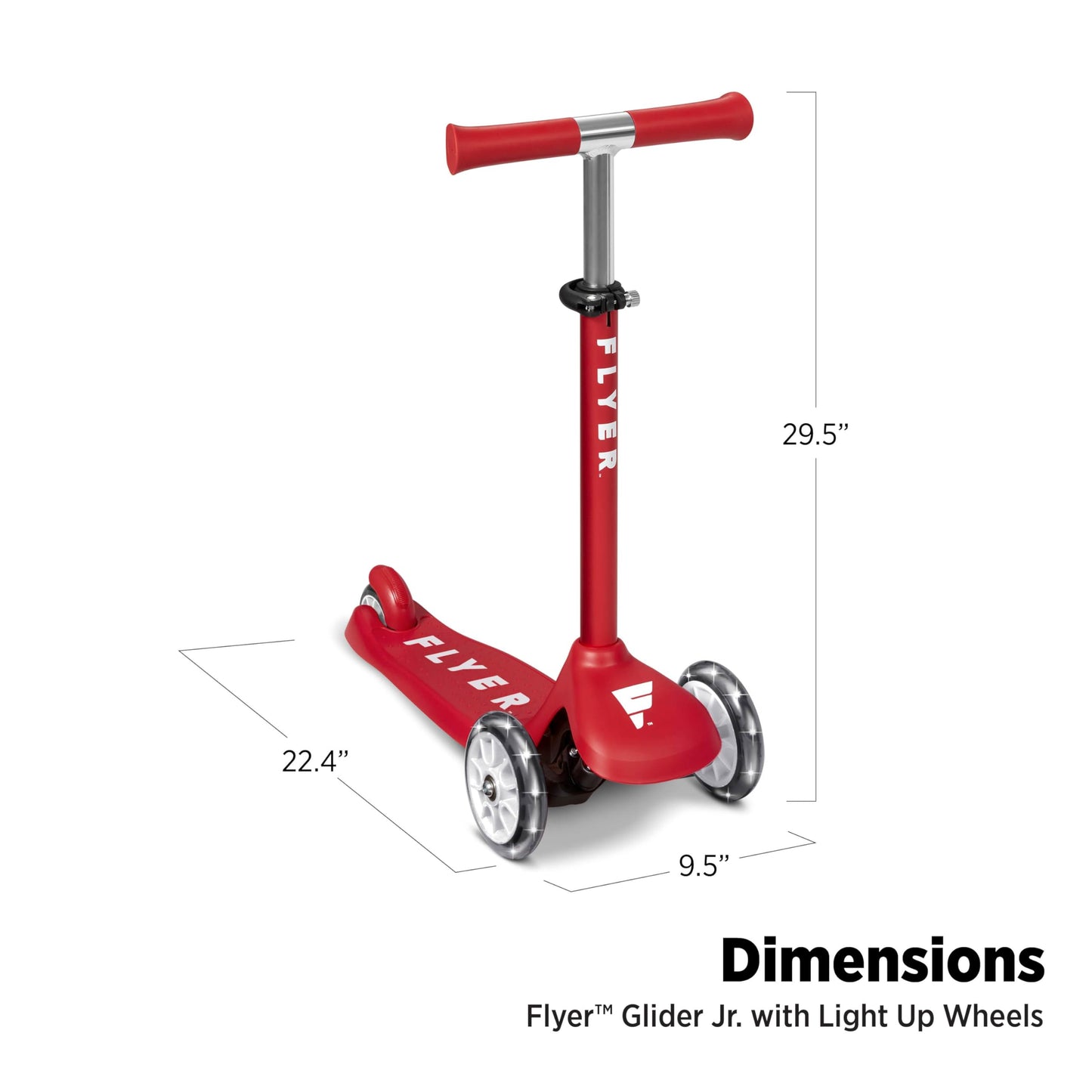 Kids Scooter  Toddler Scooter  Flyer Glider Jr. with Light Up Wheels  Red  Radio Flyer Ride On Toys for Kids 2-5 Years Old  for Outdoor Riding