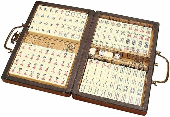 Florauspicious Chinese Mahjong Set, Traditional Majong Sets Chinese With 146Pcs 0.87'' X 0.59'' X 0.47'' Mini Mahjong Tiles, 2Pc