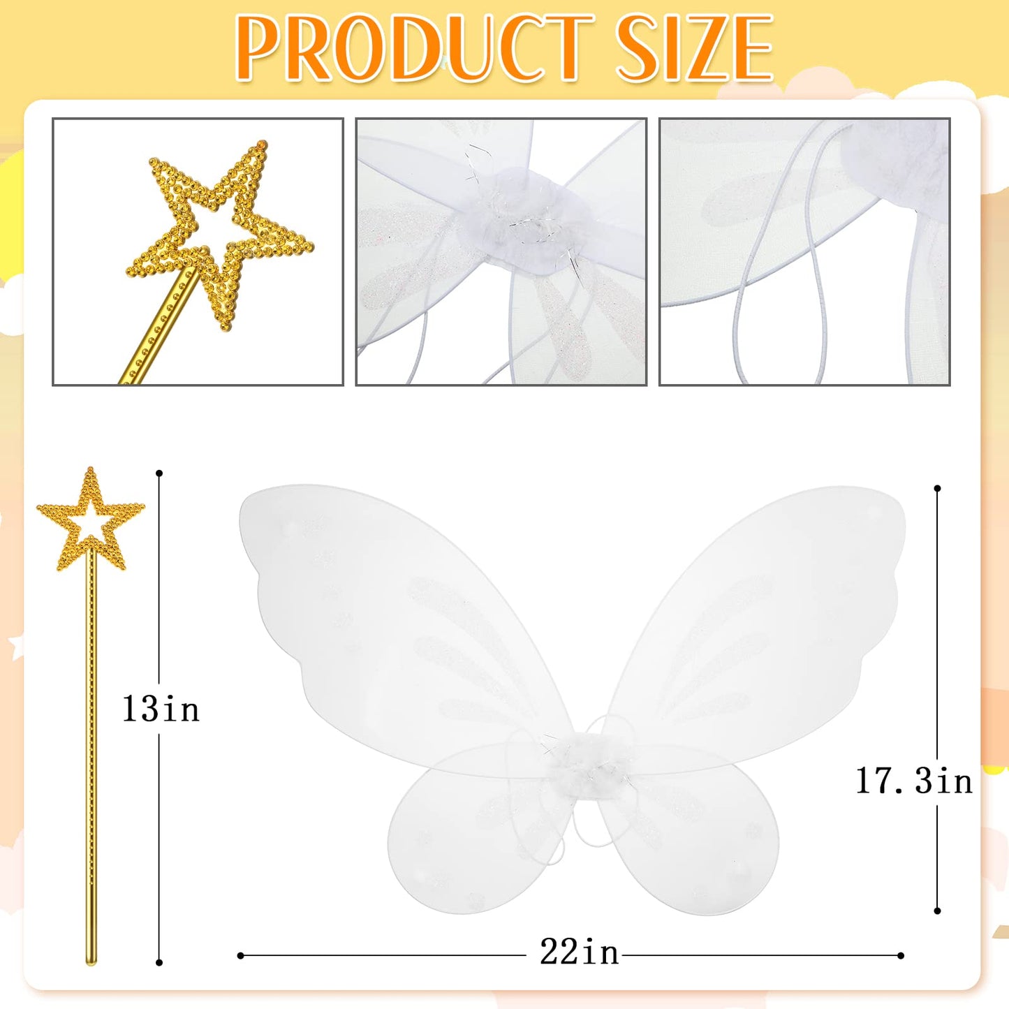 Girls Fairy Costumes, Fairy Wings Dress Up Wings Star Wand And Gold Crowns, Halloween Costume Dress Up Accessories 13 Inches Gold Fairy Wand Party Crowns Birthday Decorations Party Play Accessories