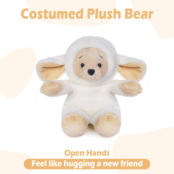 My Oli 7'' Plush Bear Costumed Lamb Hooded Stuffed Animal Bear Stuffed Lamb Plush Toys Gift For Kids Boys Girls
