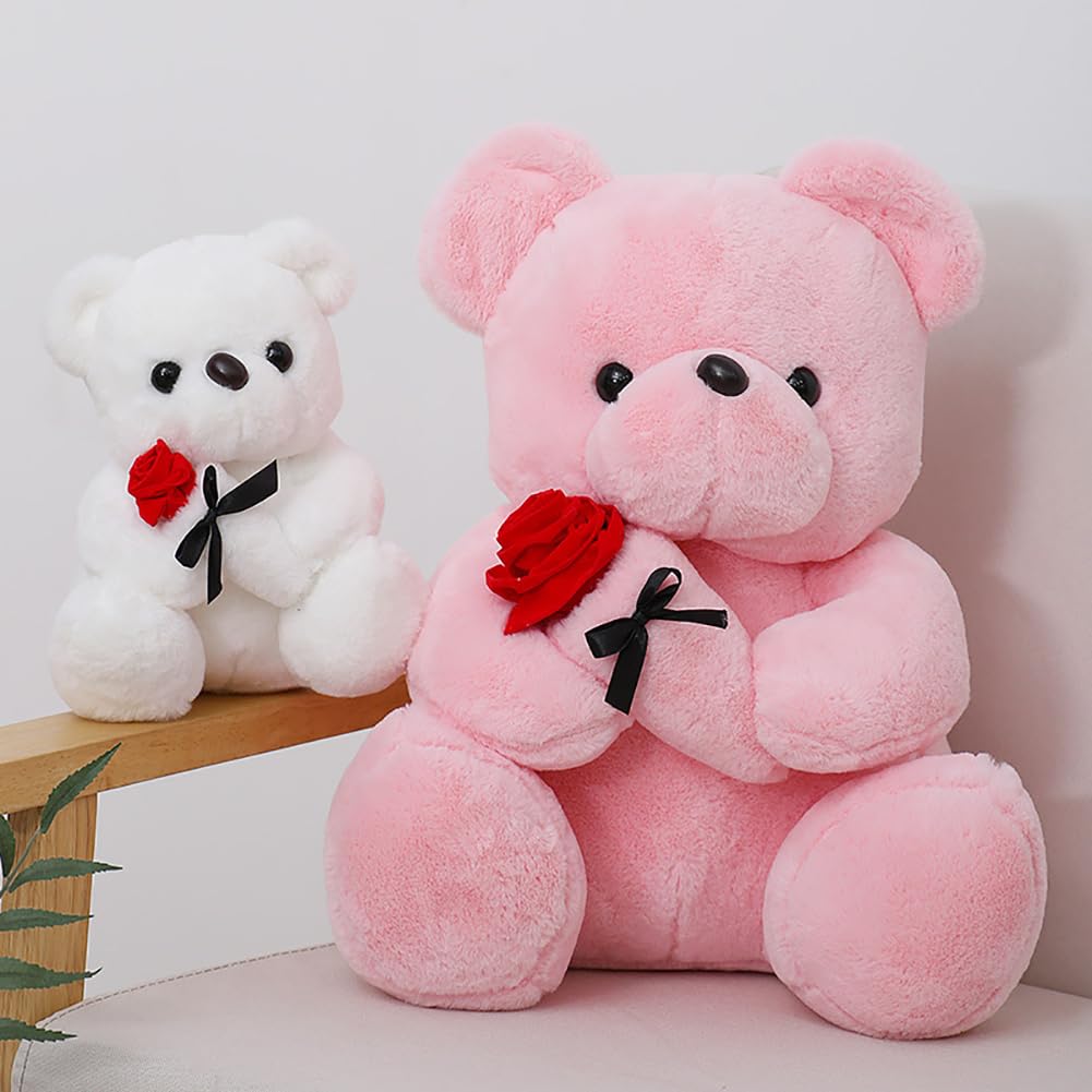 Wgxzyq 12 Inch Teddy Bear Stuffed Animal With Rose, Soft Cuddly Stuffed Plush Bear, Gifts For Kids Baby Toddlers On Baby Shower,