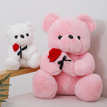 Wgxzyq 12 Inch Teddy Bear Stuffed Animal With Rose, Soft Cuddly Stuffed Plush Bear, Gifts For Kids Baby Toddlers On Baby Shower,