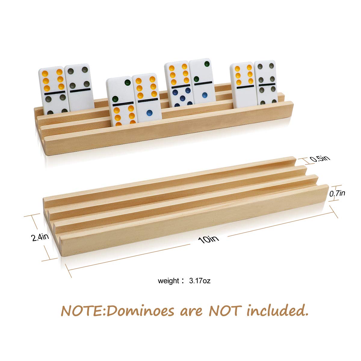 Exqline Wooden Domino Racks Set of 8 - Premium Organizer for Mexican Train & Chickenfoot Games - Woodgrain Color, Model DR-001