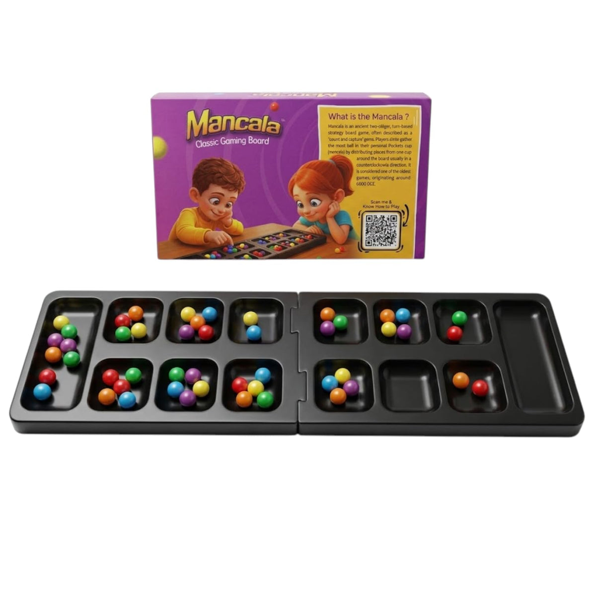 Dorytoy Educational Mancala Board Game Family Strategy & Counting Game with Marbles