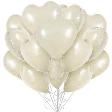 TONIFUL 30Pcs 18 Inch Cream White Heart Balloons Cream White Heart Shape Foil Mylar Balloons Decoration for Birthday Valentines