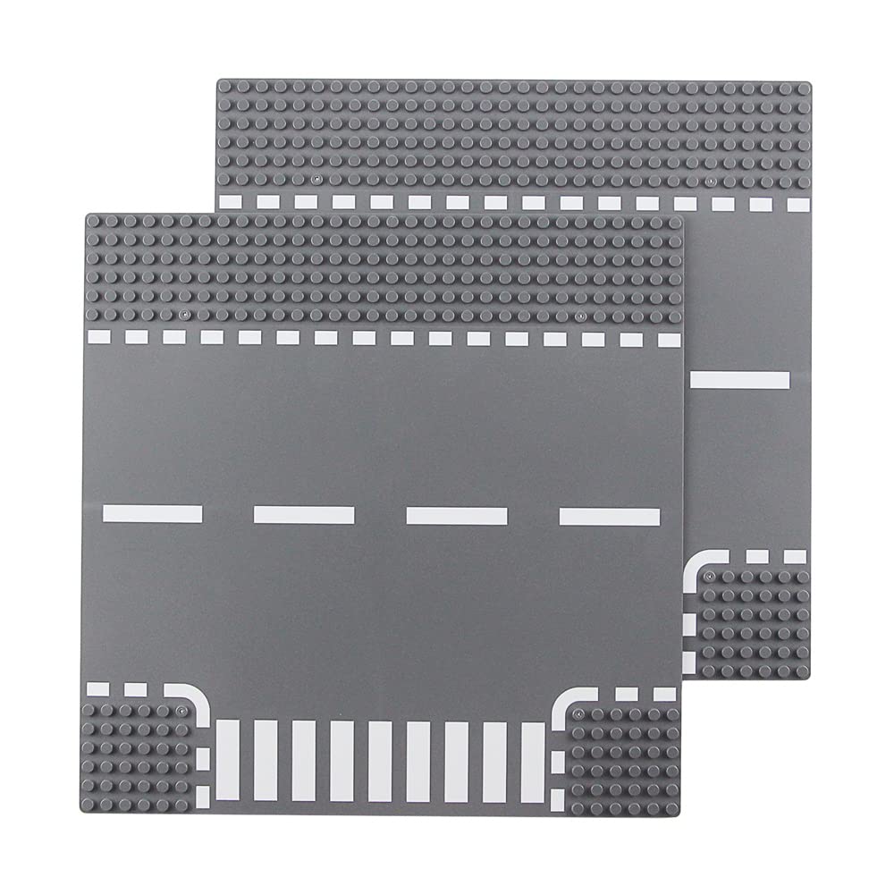 Classic Road T-Junction Base Plates  City Street Building Kit  25 x 25 cm Town Baseplate for Building Bricks Compatible with All Major Brands (T-Junction 2) Pieces